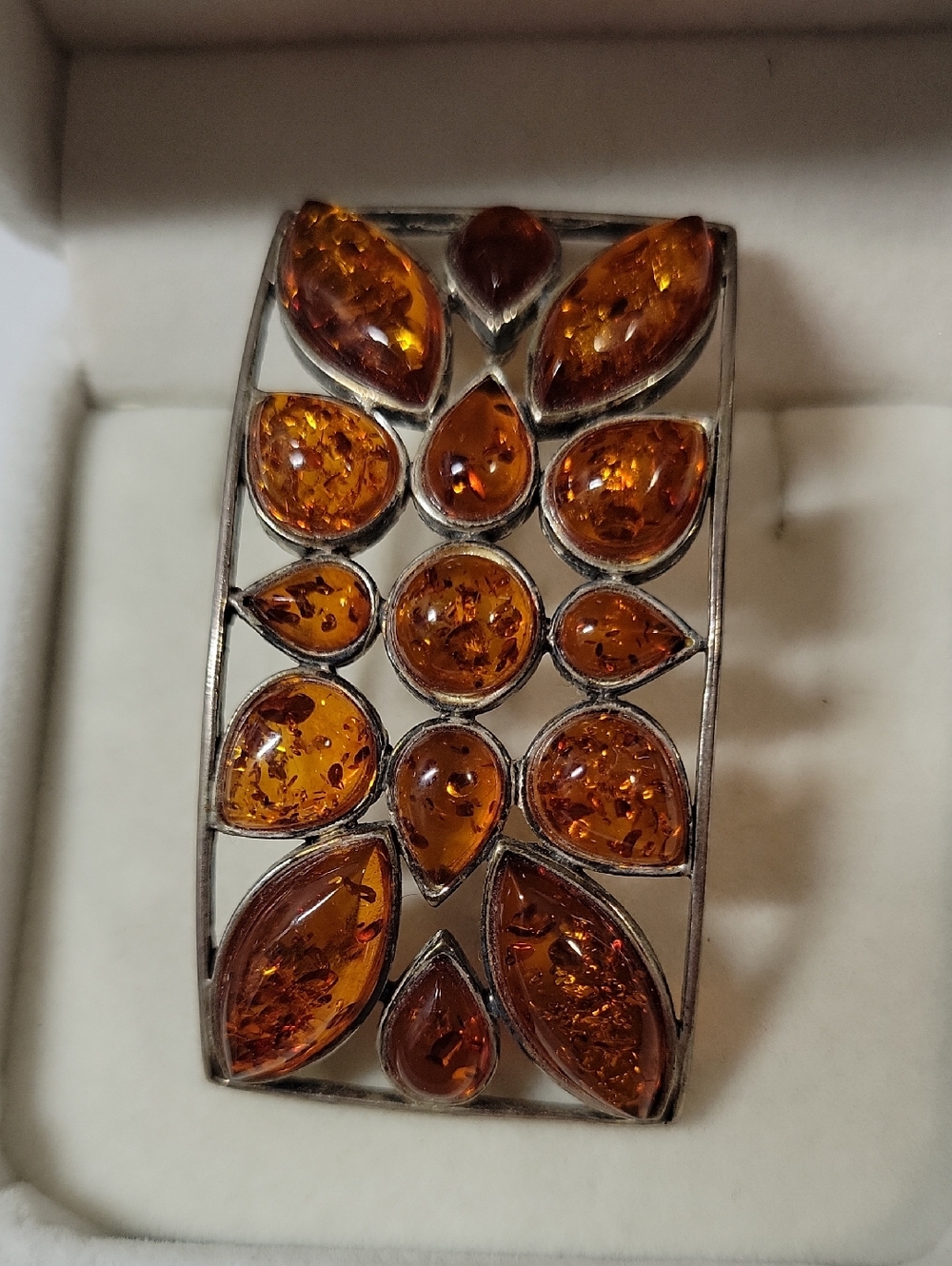 Vintage Sterling Silver Amber Statement Brooch  - Orange